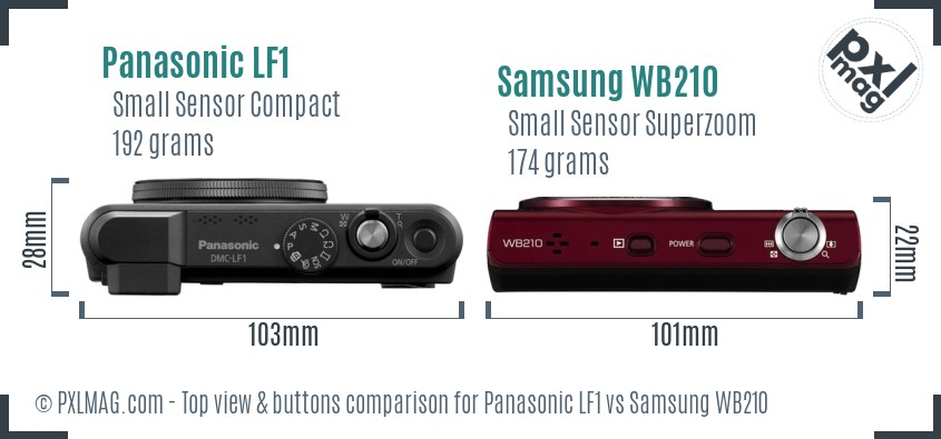 Panasonic LF1 vs Samsung WB210 top view buttons comparison