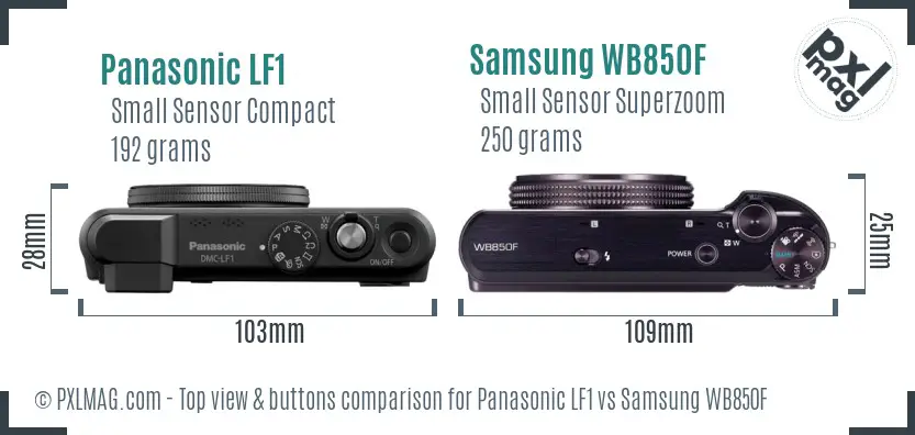 Panasonic LF1 vs Samsung WB850F top view buttons comparison