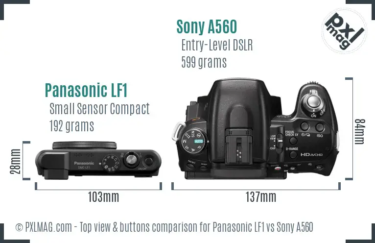 Panasonic LF1 vs Sony A560 top view buttons comparison