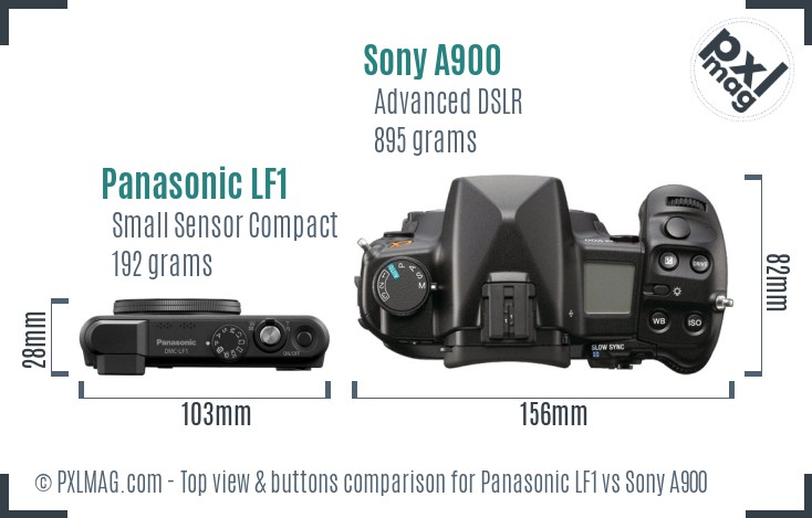 Panasonic LF1 vs Sony A900 top view buttons comparison