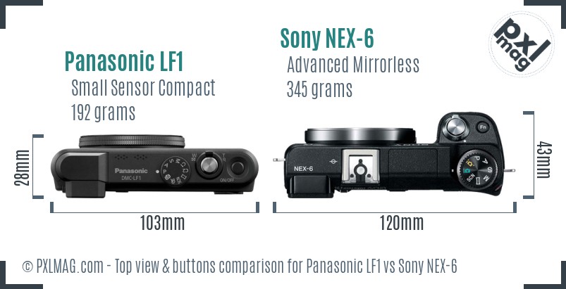 Panasonic LF1 vs Sony NEX-6 top view buttons comparison