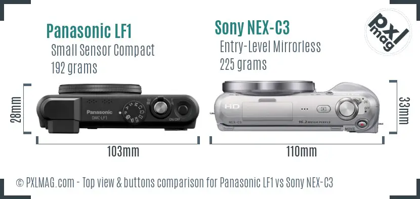 Panasonic LF1 vs Sony NEX-C3 top view buttons comparison