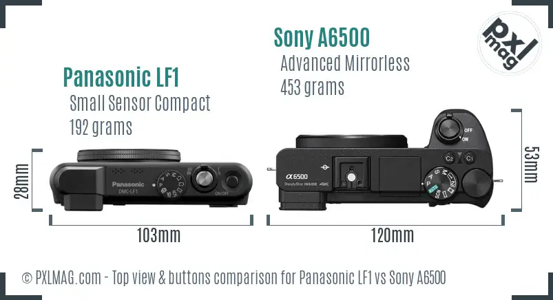 Panasonic LF1 vs Sony A6500 top view buttons comparison