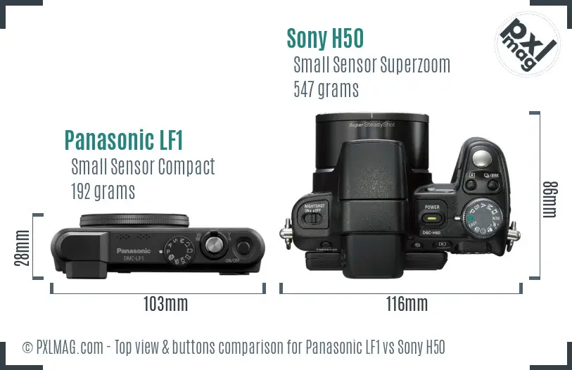 Panasonic LF1 vs Sony H50 top view buttons comparison