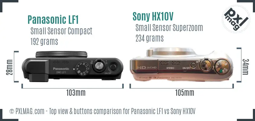 Panasonic LF1 vs Sony HX10V top view buttons comparison Panasonic LF1 vs Sony HX10V top view buttons comparison