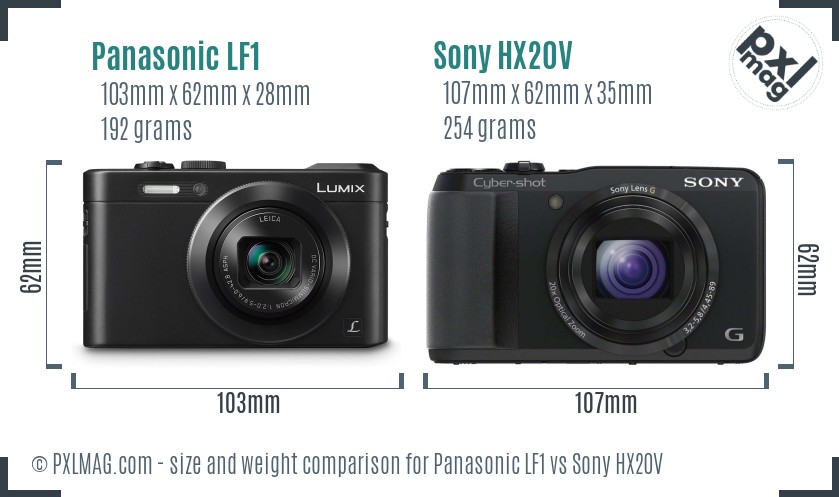 Panasonic LF1 vs Sony HX20V size comparison