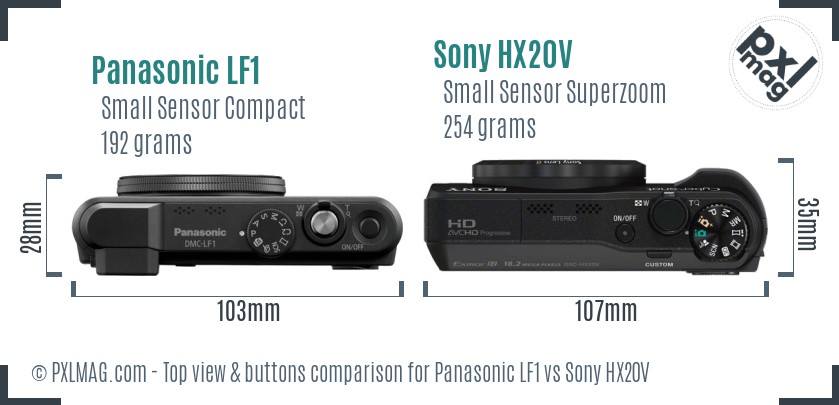Panasonic LF1 vs Sony HX20V top view buttons comparison