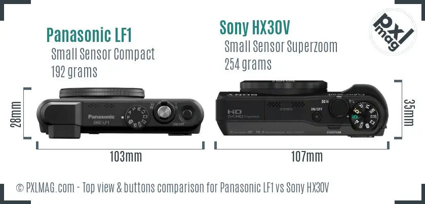 Panasonic LF1 vs Sony HX30V top view buttons comparison