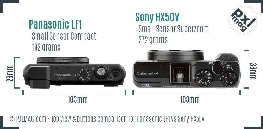 Panasonic LF1 vs Sony HX50V top view buttons comparison