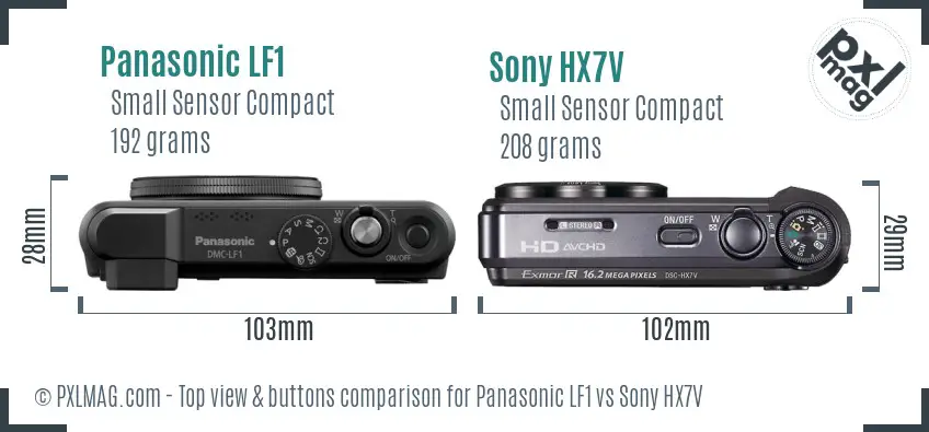 Panasonic LF1 vs Sony HX7V top view buttons comparison Panasonic LF1 vs Sony HX7V top view buttons comparison