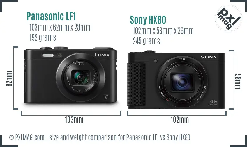 Panasonic LF1 vs Sony HX80 size comparison