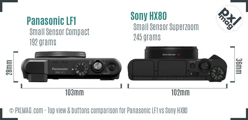 Panasonic LF1 vs Sony HX80 top view buttons comparison