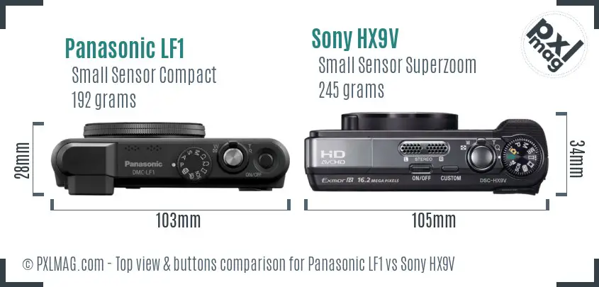 Panasonic LF1 vs Sony HX9V top view buttons comparison