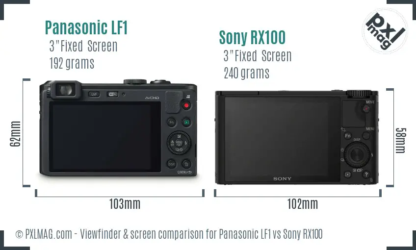 Panasonic LF1 vs Sony RX100 Screen and Viewfinder comparison Panasonic LF1 vs Sony RX100 Screen and Viewfinder comparison