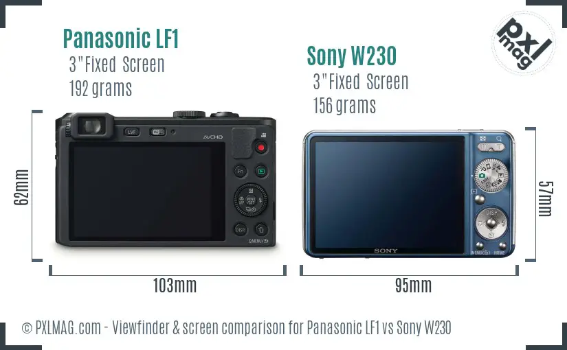 Panasonic LF1 vs Sony W230 Screen and Viewfinder comparison