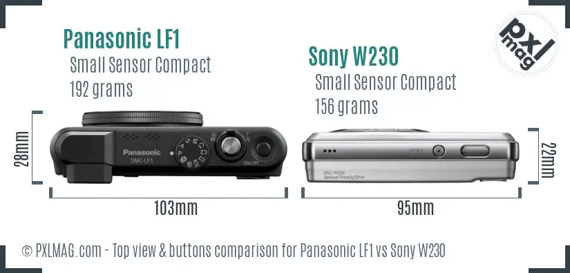 Panasonic LF1 vs Sony W230 top view buttons comparison