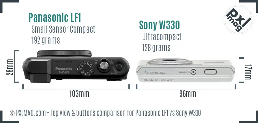 Panasonic LF1 vs Sony W330 top view buttons comparison