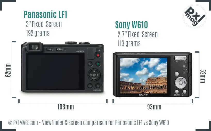 Panasonic LF1 vs Sony W610 Screen and Viewfinder comparison