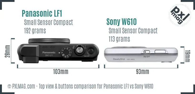 Panasonic LF1 vs Sony W610 top view buttons comparison