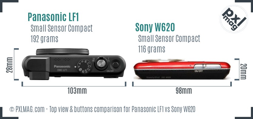 Panasonic LF1 vs Sony W620 top view buttons comparison