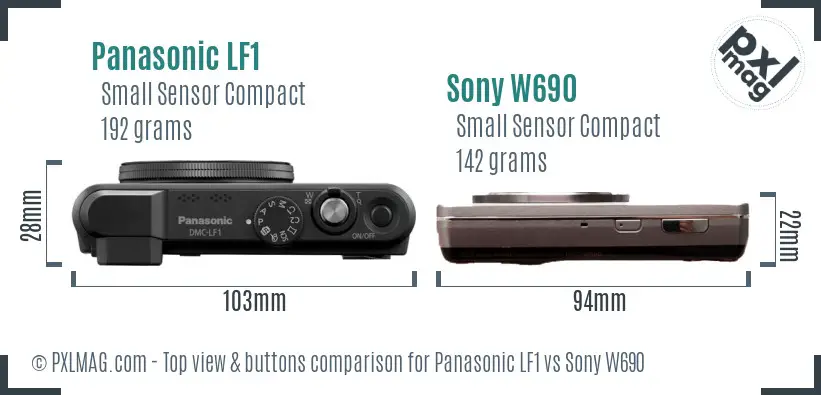 Panasonic LF1 vs Sony W690 top view buttons comparison Panasonic LF1 vs Sony W690 top view buttons comparison