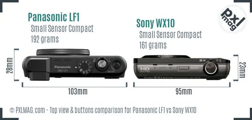 Panasonic LF1 vs Sony WX10 top view buttons comparison