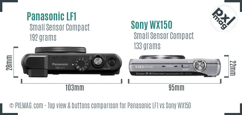 Panasonic LF1 vs Sony WX150 top view buttons comparison