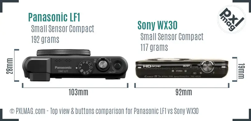 Panasonic LF1 vs Sony WX30 top view buttons comparison