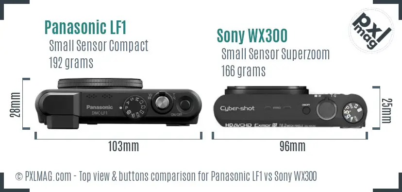 Panasonic LF1 vs Sony WX300 top view buttons comparison
