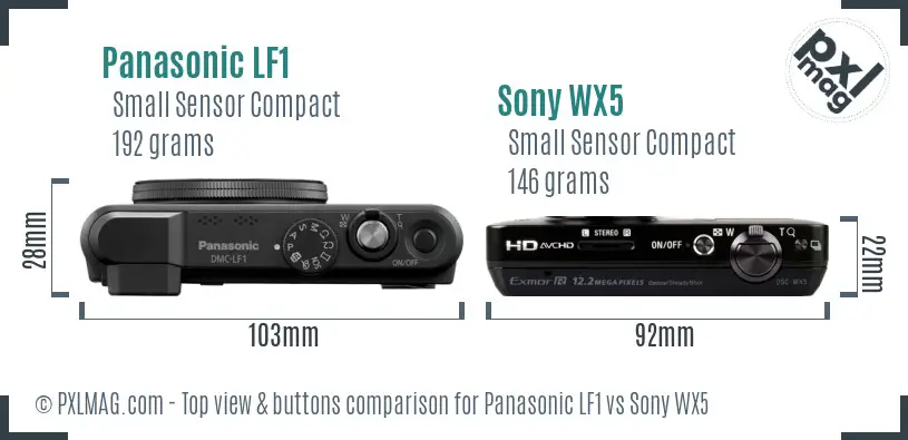 Panasonic LF1 vs Sony WX5 top view buttons comparison