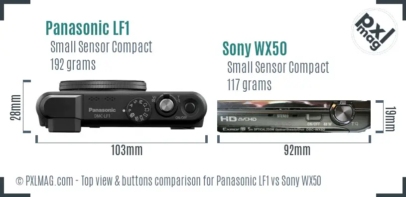 Panasonic LF1 vs Sony WX50 top view buttons comparison