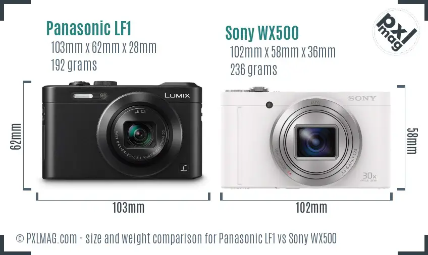 Panasonic LF1 vs Sony WX500 size comparison