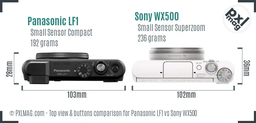 Panasonic LF1 vs Sony WX500 top view buttons comparison