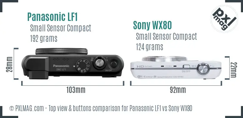 Panasonic LF1 vs Sony WX80 top view buttons comparison Panasonic LF1 vs Sony WX80 top view buttons comparison