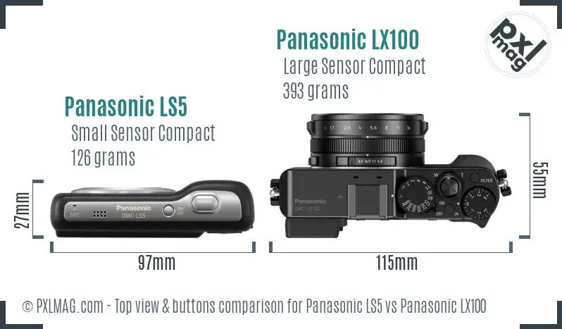 Panasonic LS5 vs Panasonic LX100 top view buttons comparison
