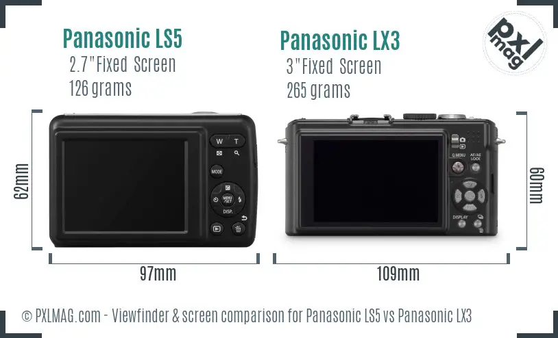 Panasonic LS5 vs Panasonic LX3 Screen and Viewfinder comparison