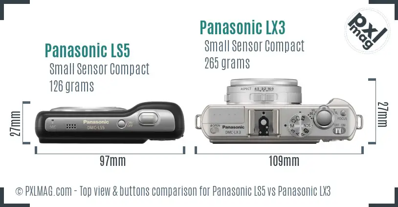 Panasonic LS5 vs Panasonic LX3 top view buttons comparison