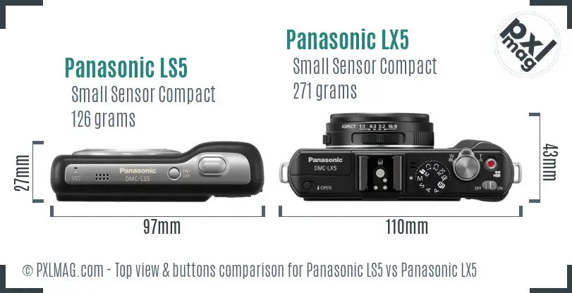 Panasonic LS5 vs Panasonic LX5 top view buttons comparison
