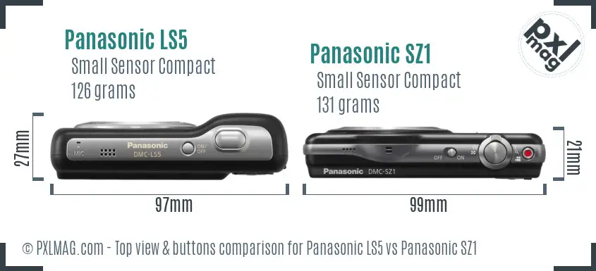 Panasonic LS5 vs Panasonic SZ1 top view buttons comparison
