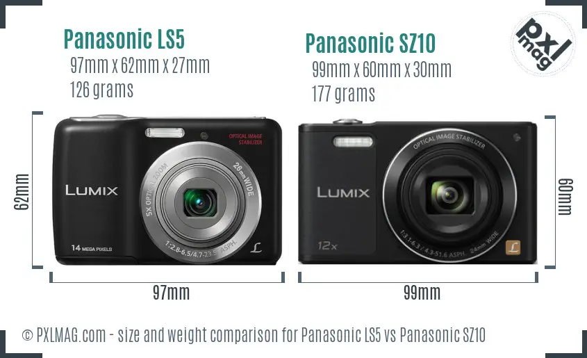 Panasonic LS5 vs Panasonic SZ10 size comparison