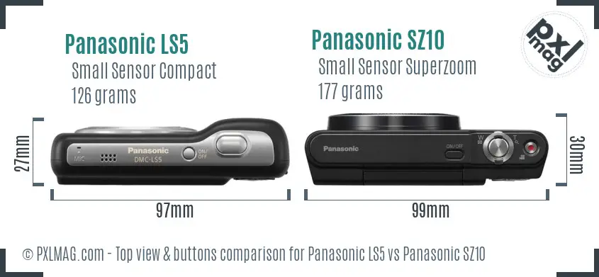 Panasonic LS5 vs Panasonic SZ10 top view buttons comparison