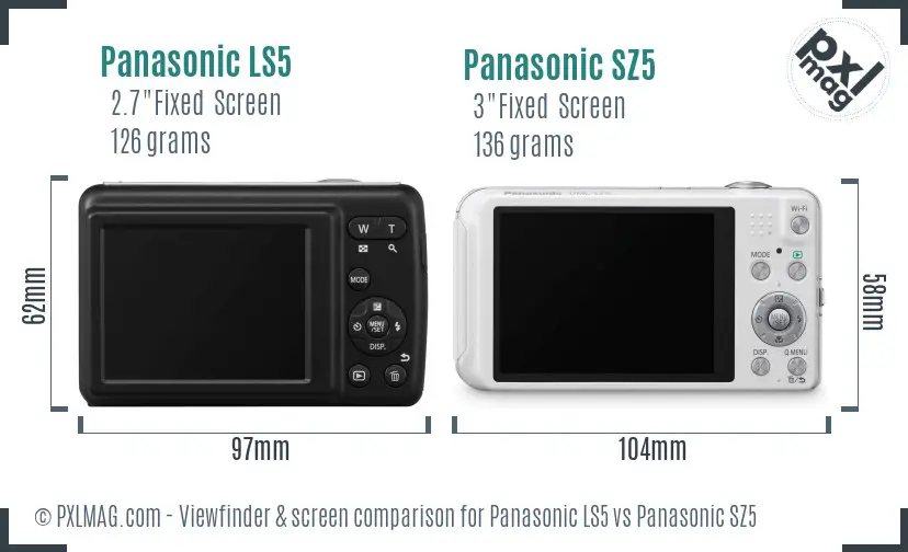 Panasonic LS5 vs Panasonic SZ5 Screen and Viewfinder comparison