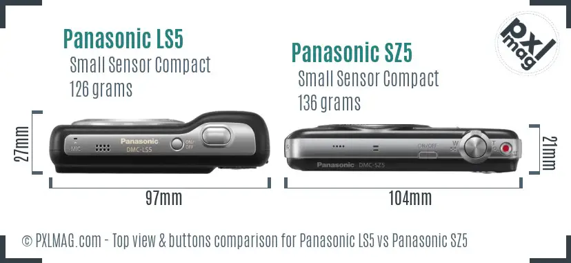 Panasonic LS5 vs Panasonic SZ5 top view buttons comparison