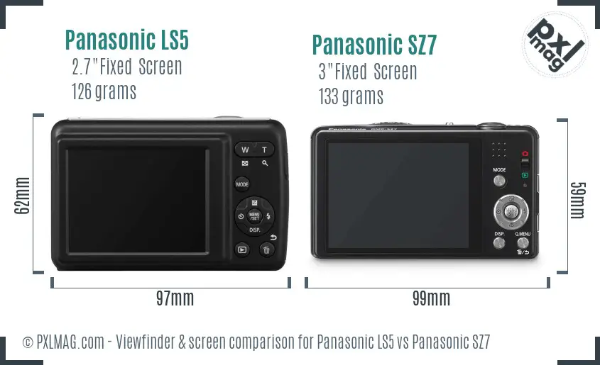 Panasonic LS5 vs Panasonic SZ7 Screen and Viewfinder comparison