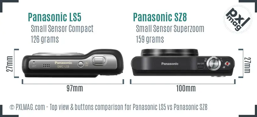 Panasonic LS5 vs Panasonic SZ8 top view buttons comparison