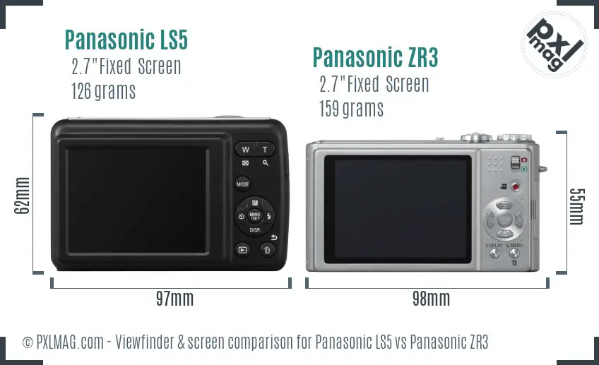 Panasonic LS5 vs Panasonic ZR3 Screen and Viewfinder comparison