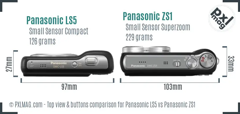 Panasonic LS5 vs Panasonic ZS1 top view buttons comparison
