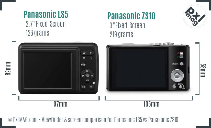 Panasonic LS5 vs Panasonic ZS10 Screen and Viewfinder comparison