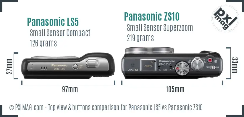 Panasonic LS5 vs Panasonic ZS10 top view buttons comparison