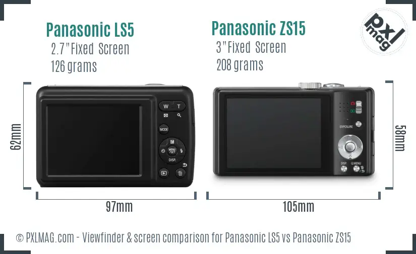 Panasonic LS5 vs Panasonic ZS15 Screen and Viewfinder comparison